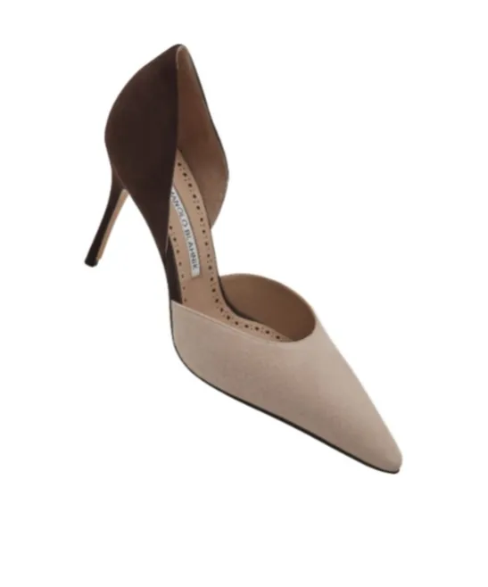 Light Beige And Brown Suede D'orsay Pumps