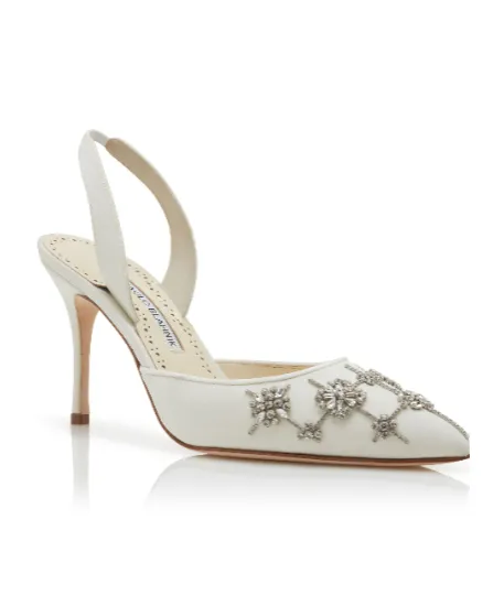 Cream Crepe De Chine Slingback Pumps