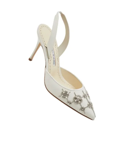Cream Crepe De Chine Slingback Pumps