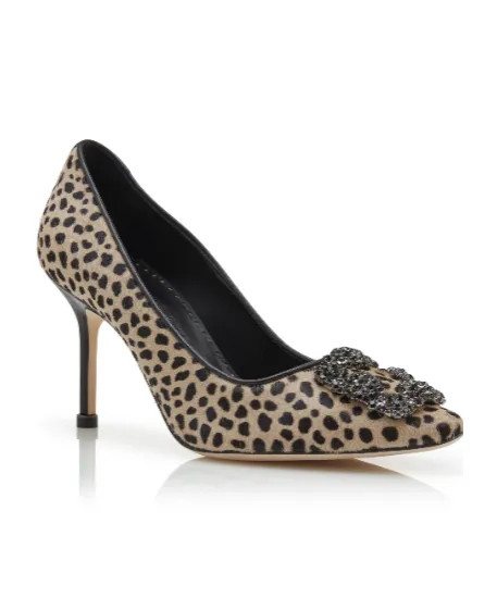 Animal Print Calf Hair Jewel Buckle Pumps