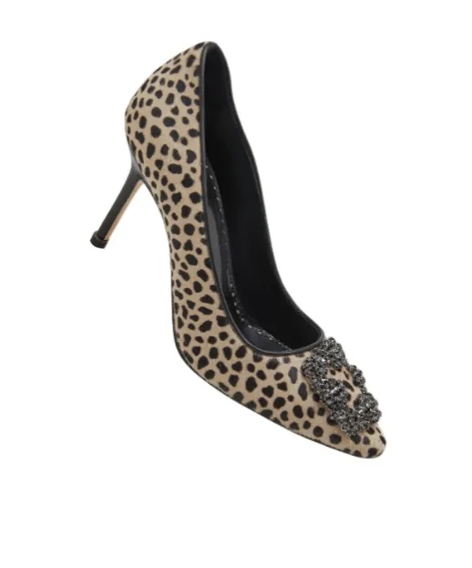 Animal Print Calf Hair Jewel Buckle Pumps