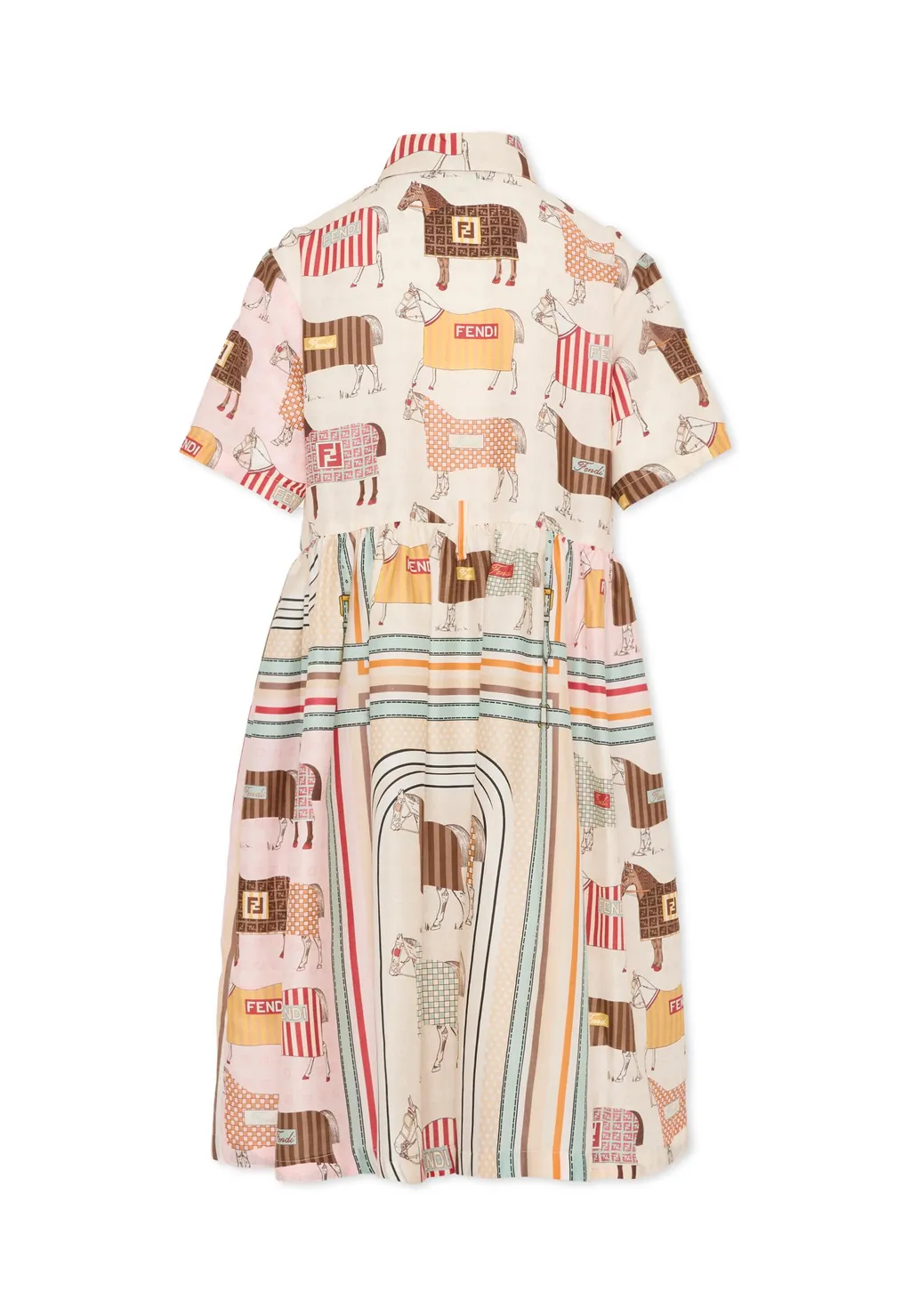 Horse-Motif Striped Cotton Dress