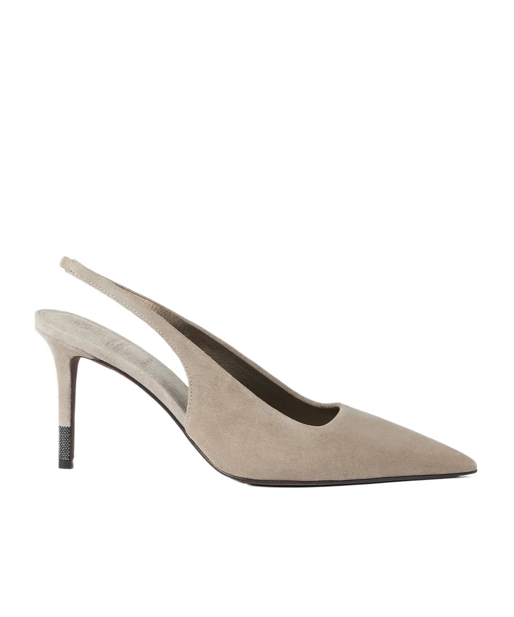 Suede Monili Slingback Pumps
