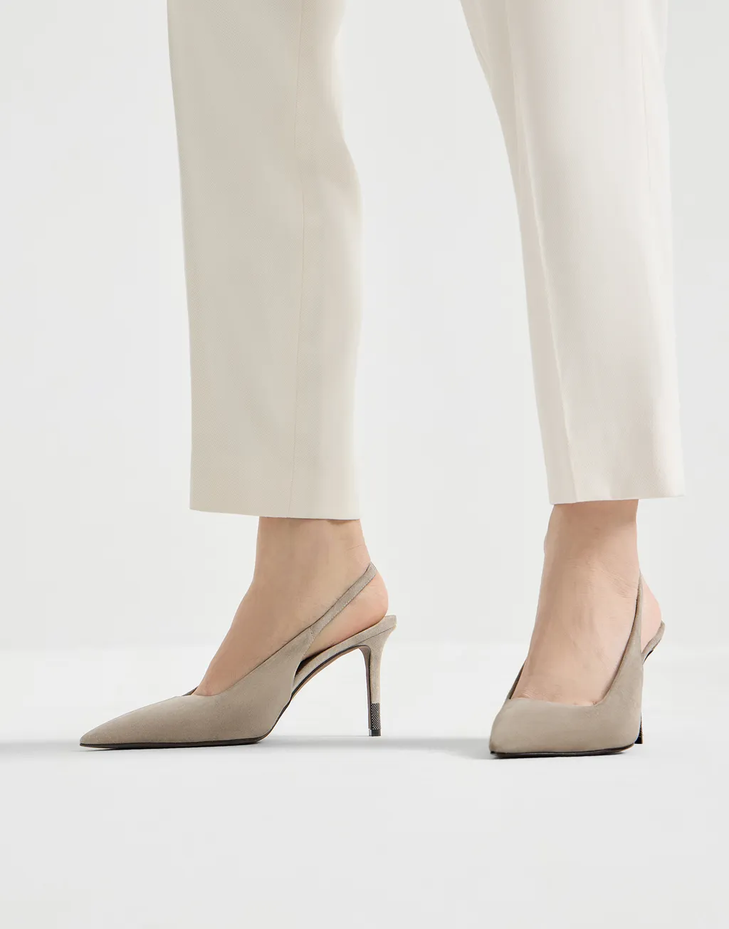 Suede Monili Slingback Pumps