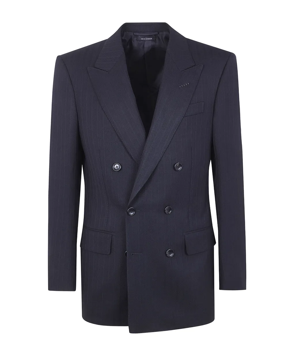 Striped Double-Breasted Suit Jacket