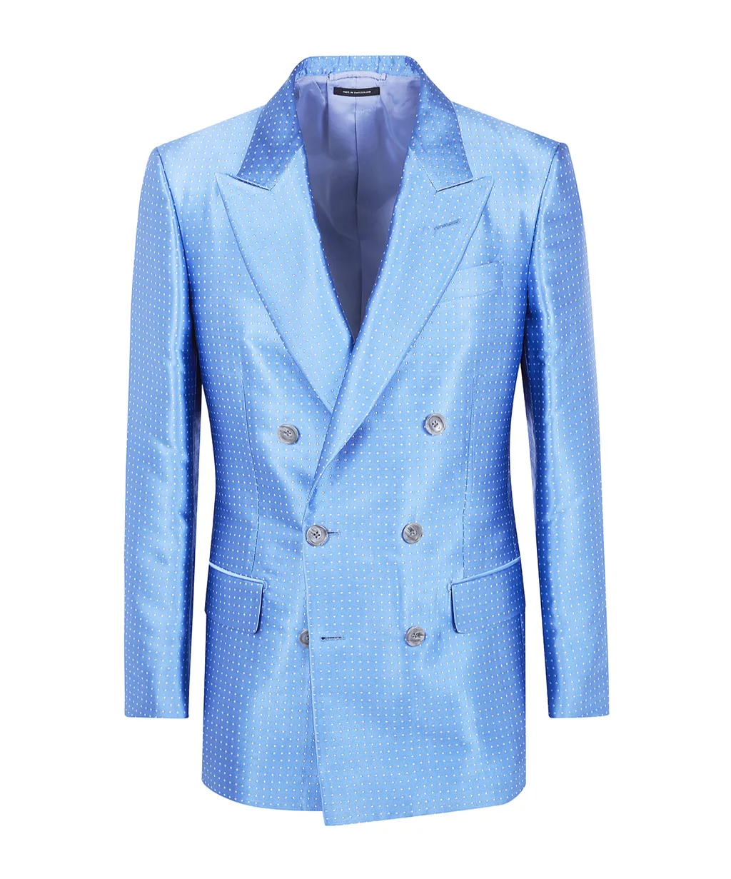 Polka Dot Jacquard Double-Breasted Suit Jacket