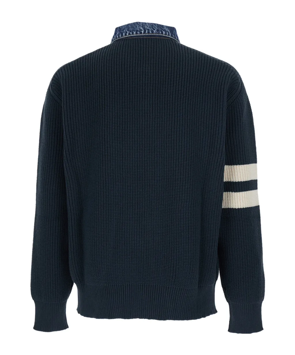 Dsquared2 Striped Sleeve Ribbed-Knit Polo Shirt