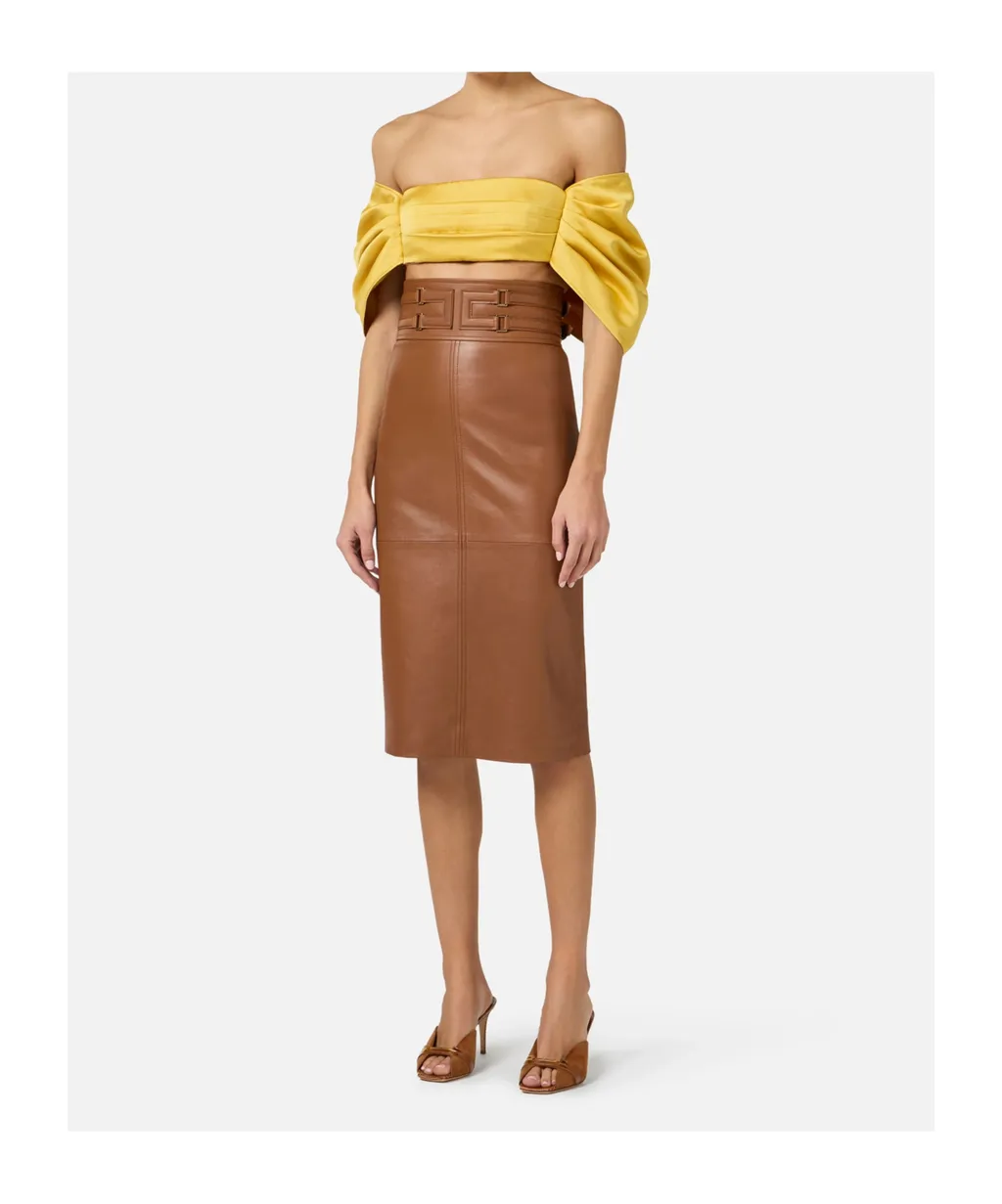 Elisabetta Franchi Logo Embossed Leather Skirt