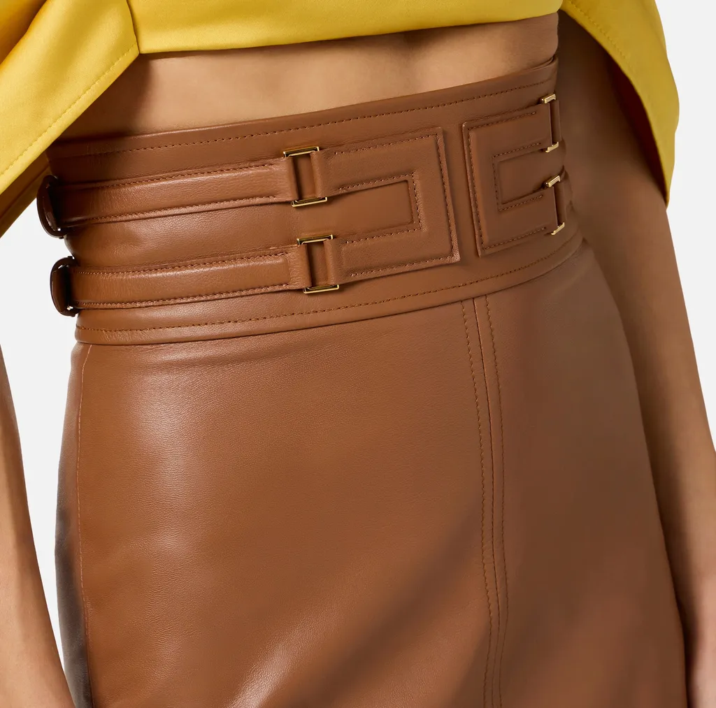 Elisabetta Franchi Logo Embossed Leather Skirt