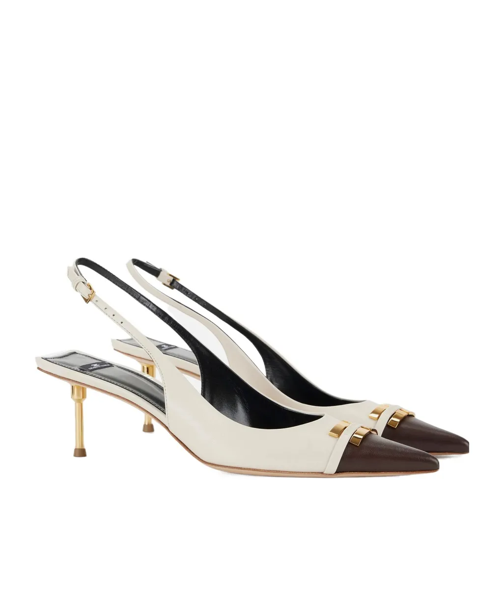 Contrasting Logo-Detail Slingback Pumps