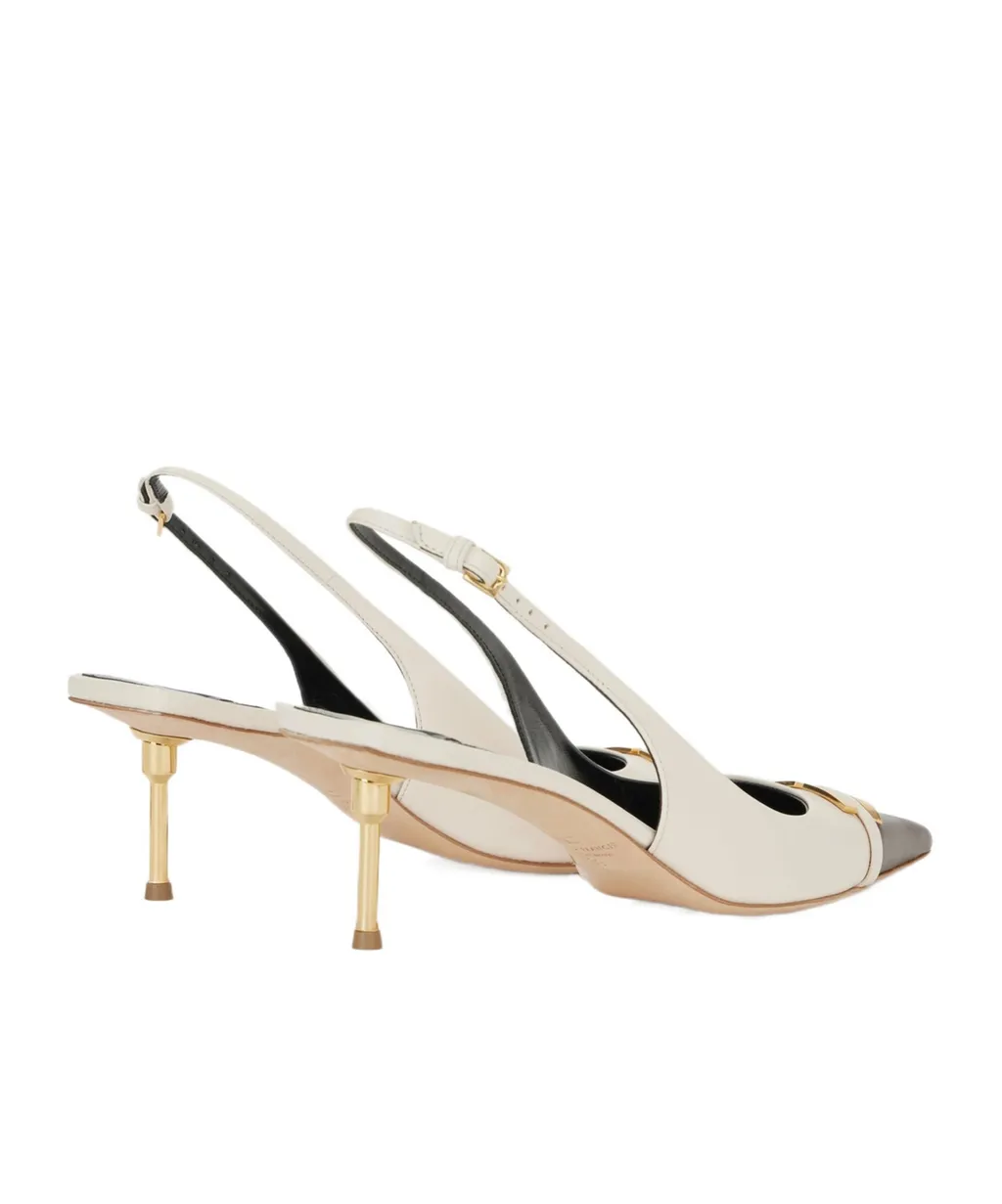 Contrasting Logo-Detail Slingback Pumps