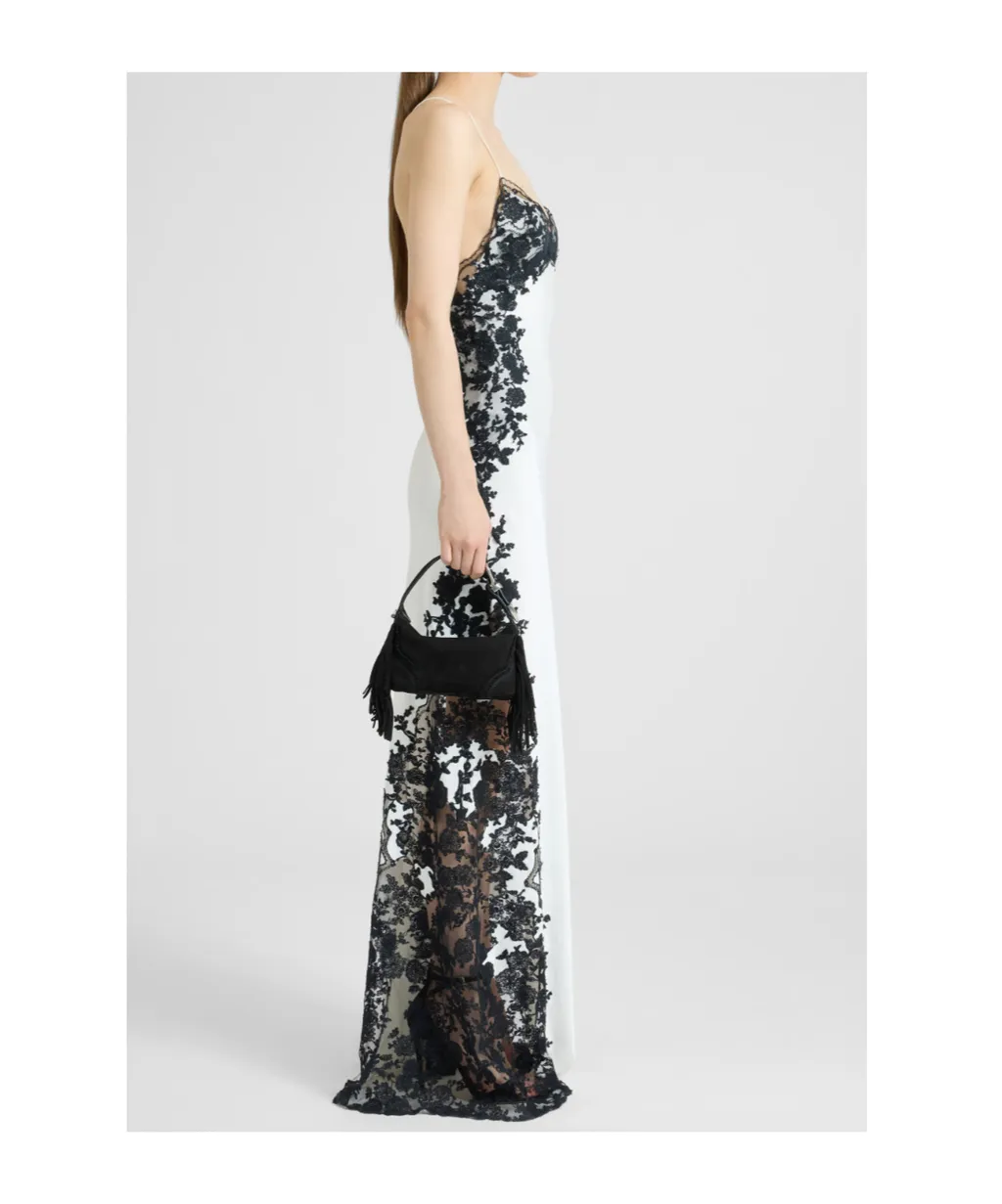 Long Lingerie-Style Dress In Pure Silk Satin With Rebrodé Lace