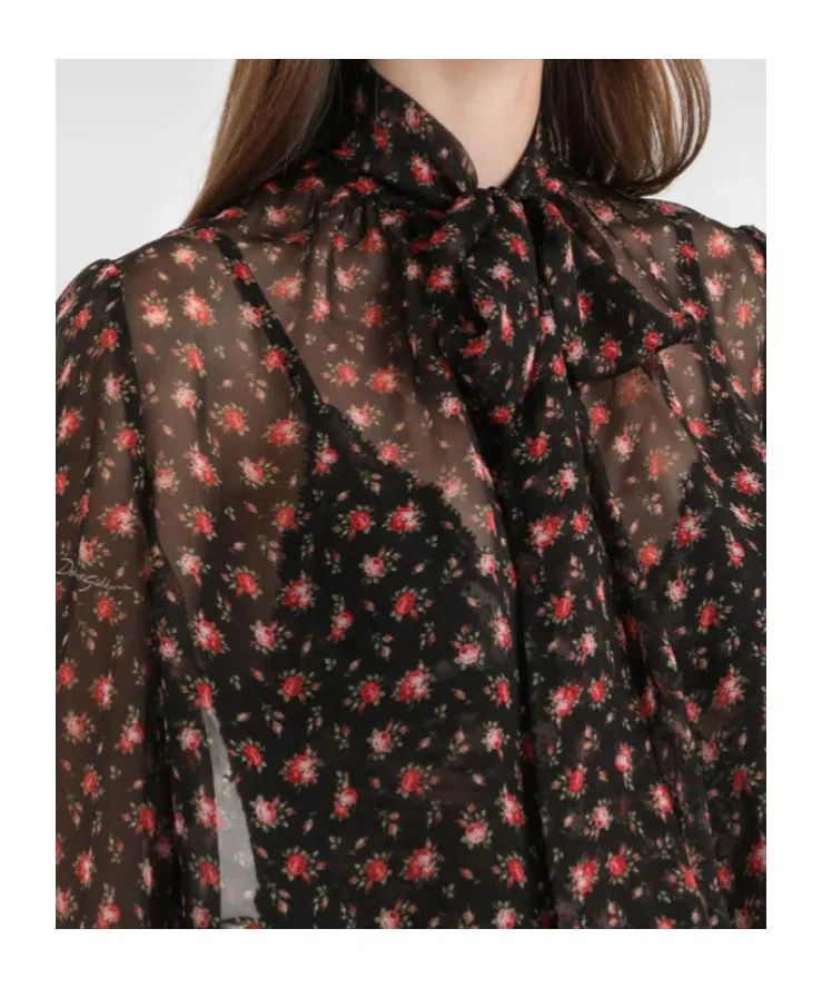 Dolce & Gabbana Small Rose-Printed Chiffon Top
