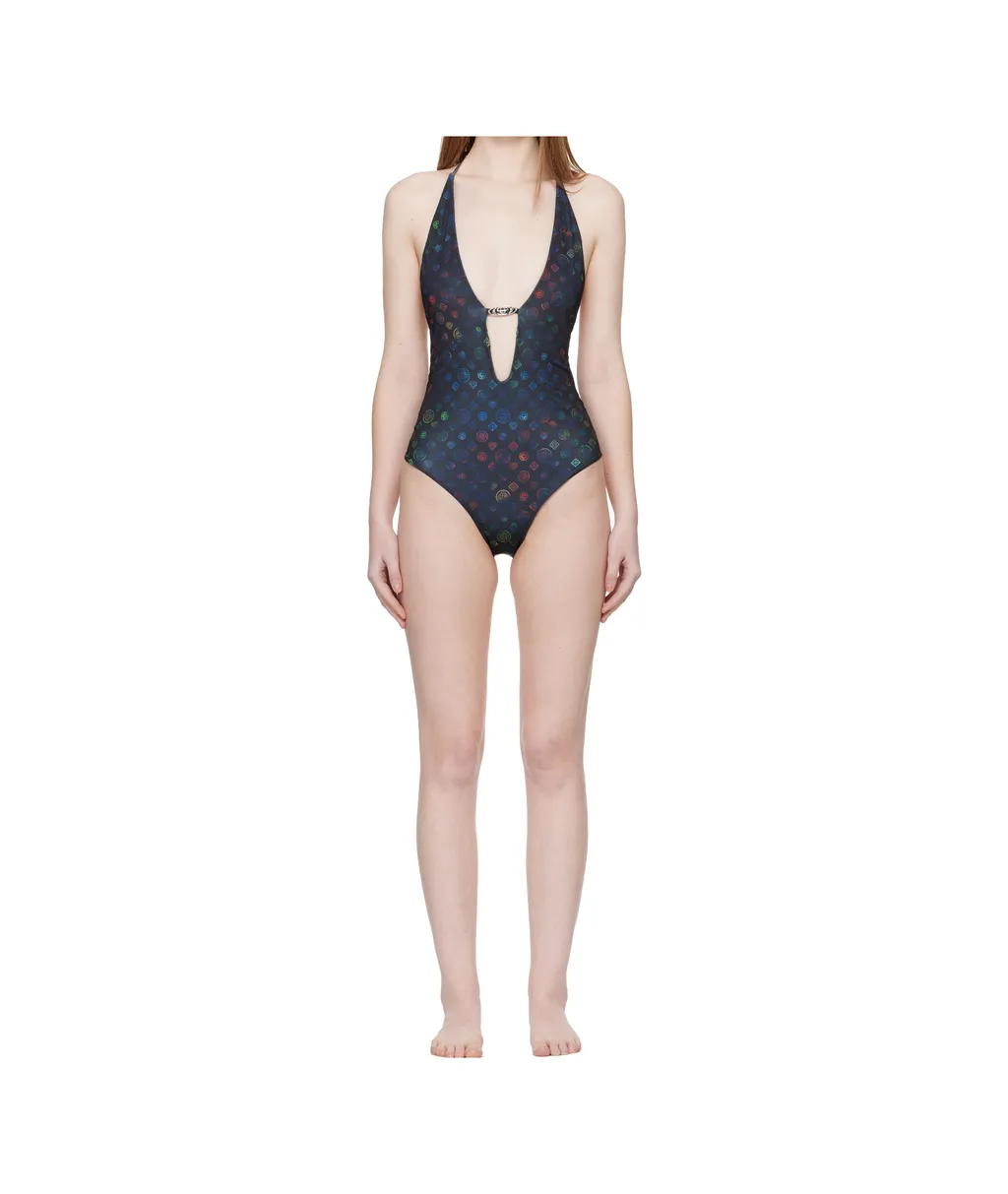 Letter Pattern Deep V Swimsuit