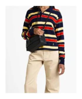 Knitted Striped Rugby Polo Top In Navy