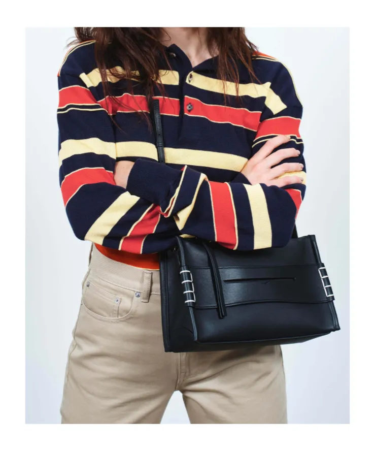 Knitted Striped Rugby Polo Top In Navy