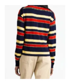 Knitted Striped Rugby Polo Top In Navy