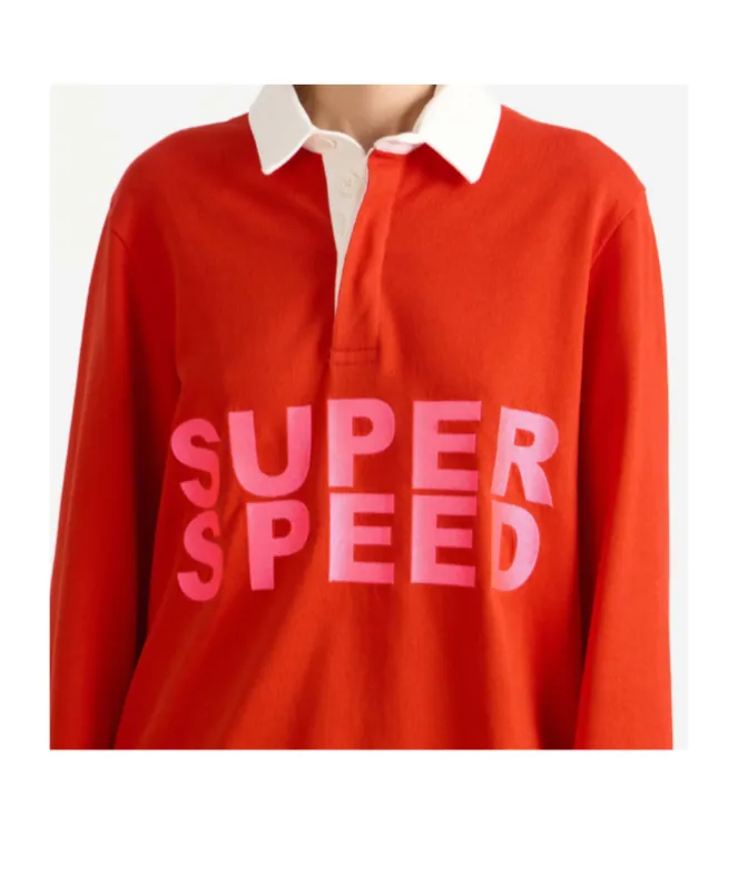 Rugby Polo Top In Bright Red Super Speed