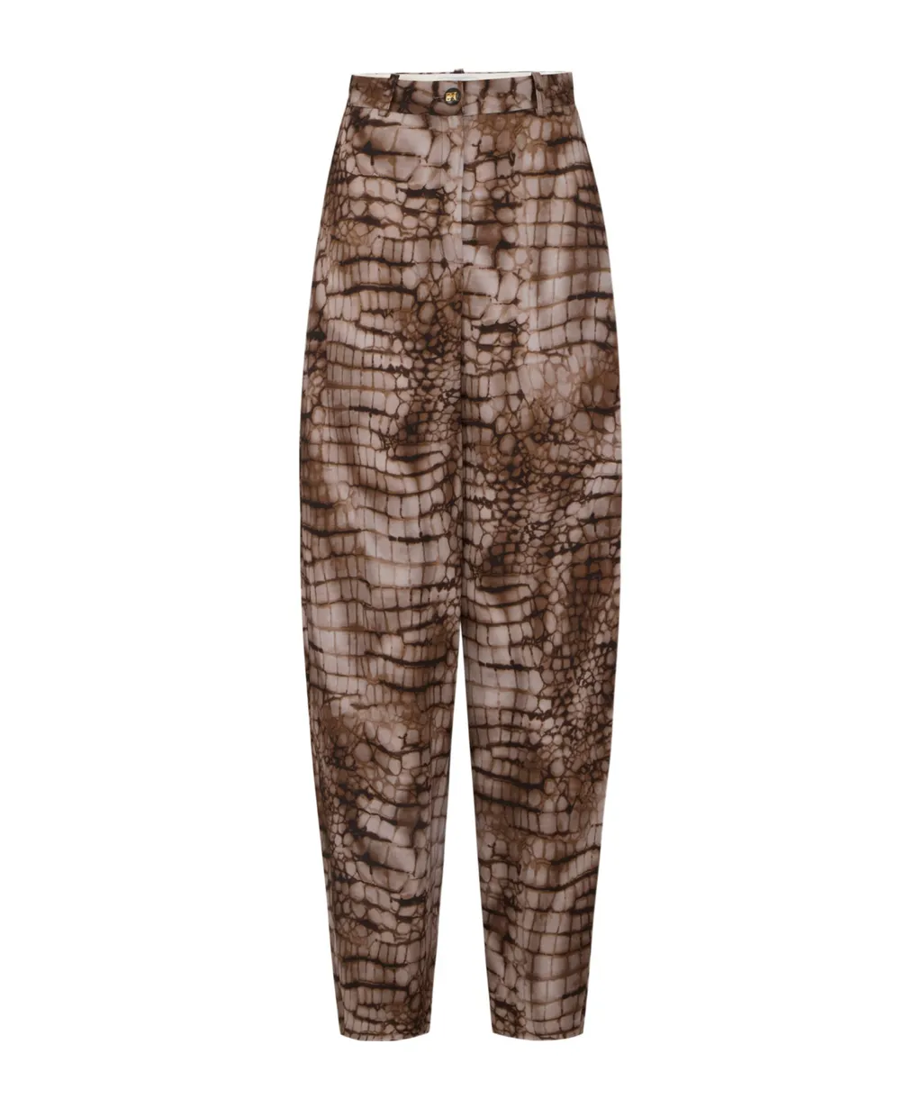 Alligator-Print Buttoned Trousers