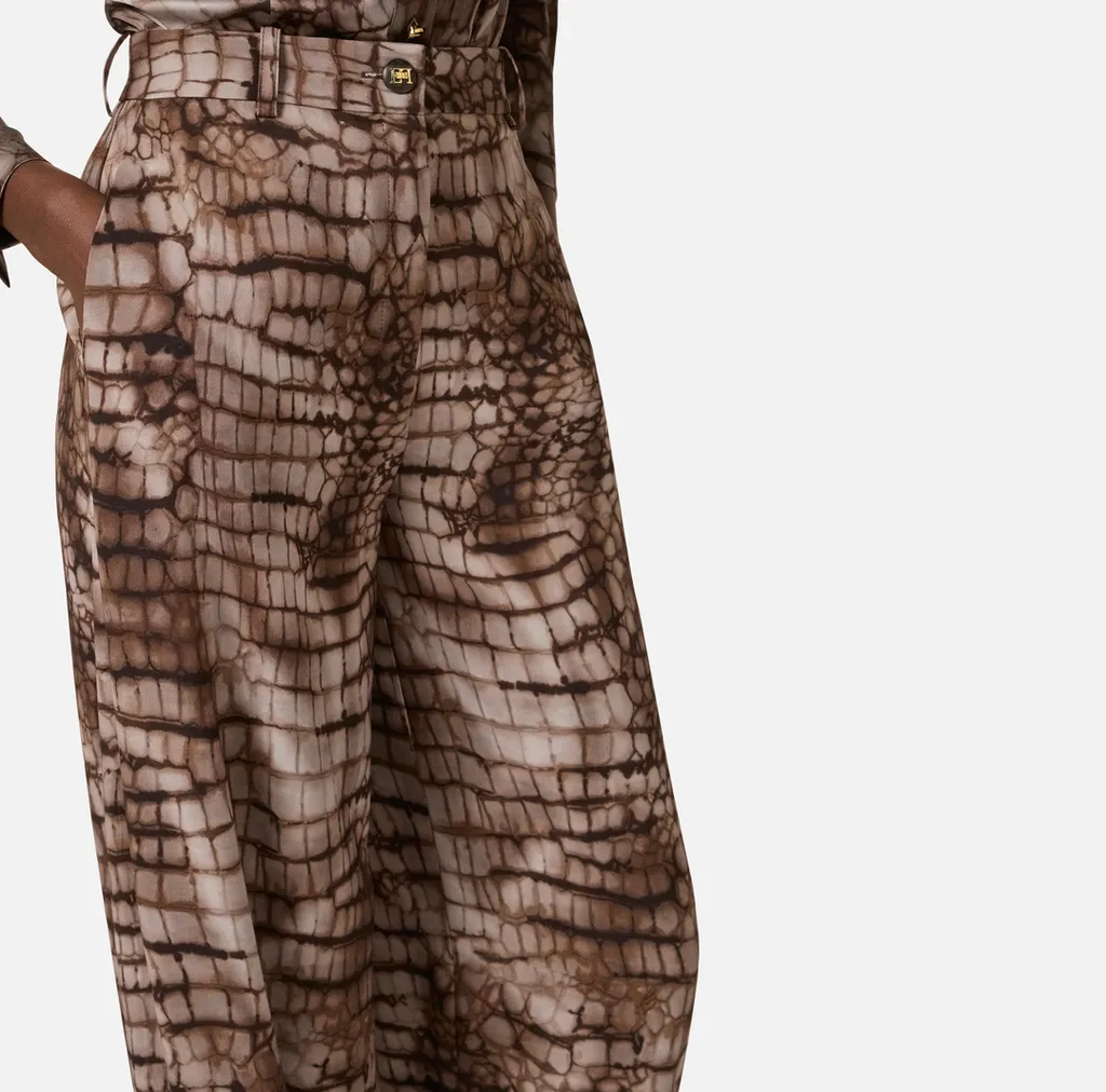 Alligator-Print Buttoned Trousers