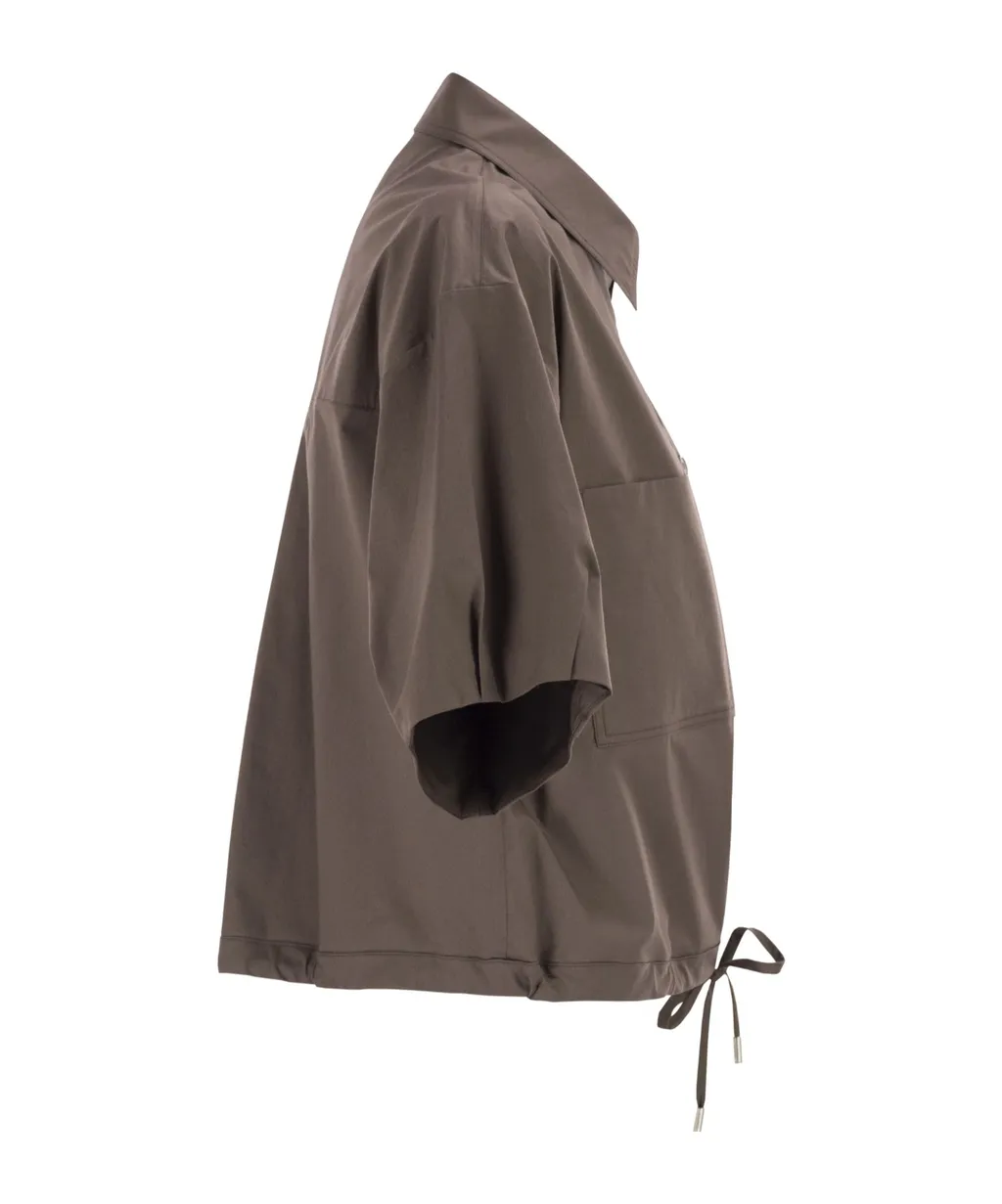 Peserico Drawstring-Hem Cropped Stretch Sateen Shirt