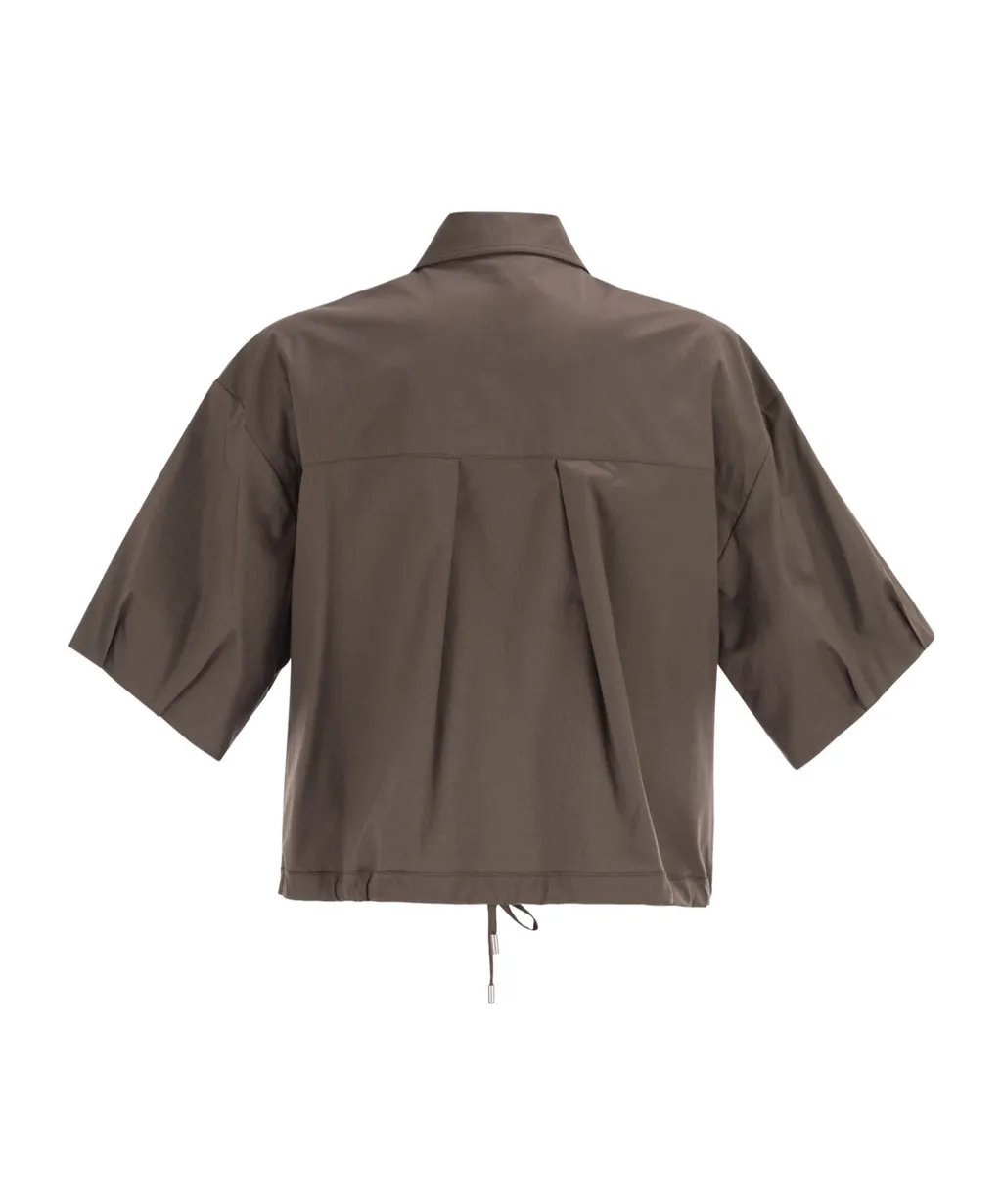Peserico Drawstring-Hem Cropped Stretch Sateen Shirt
