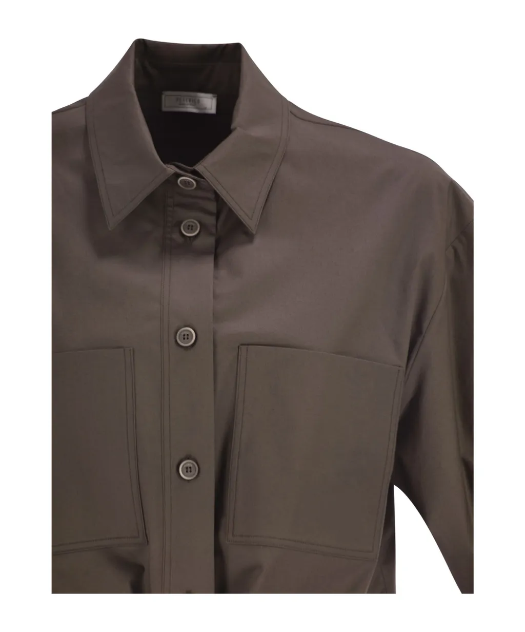 Peserico Drawstring-Hem Cropped Stretch Sateen Shirt