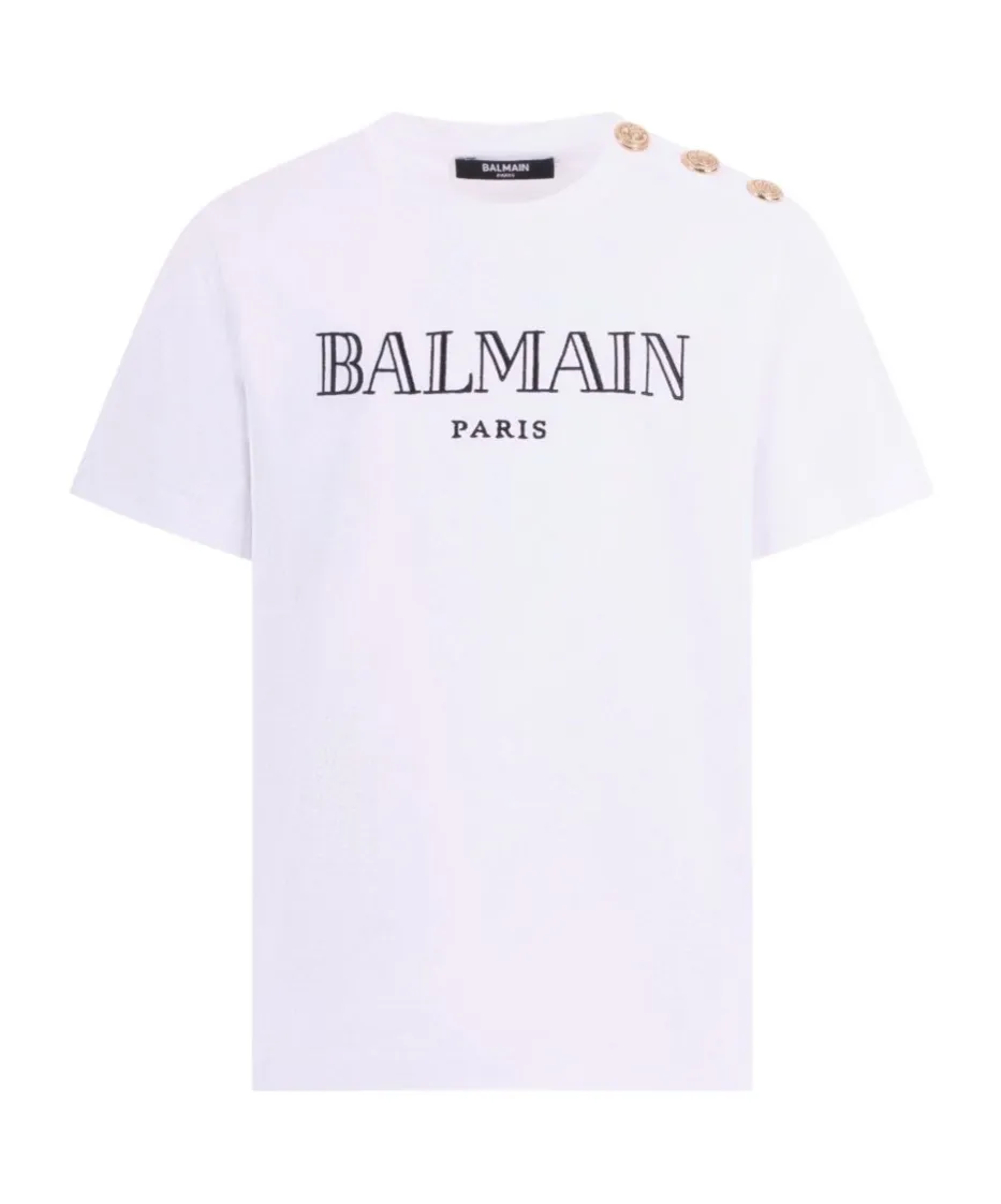 Balmain Kids Logo Embroidered Buttoned T-Shirt