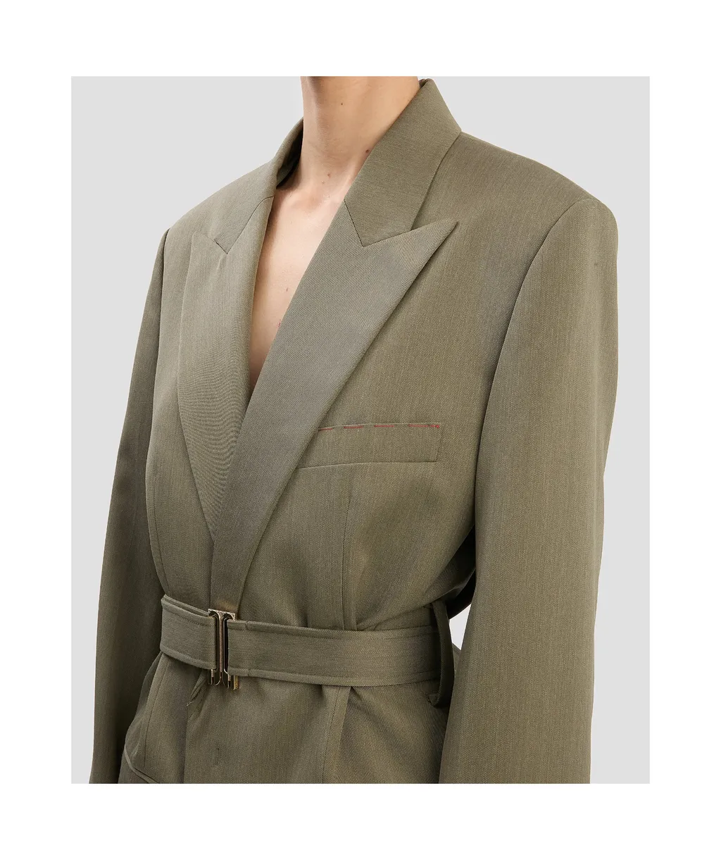 Belted Tailored Jacket In Sage Melange