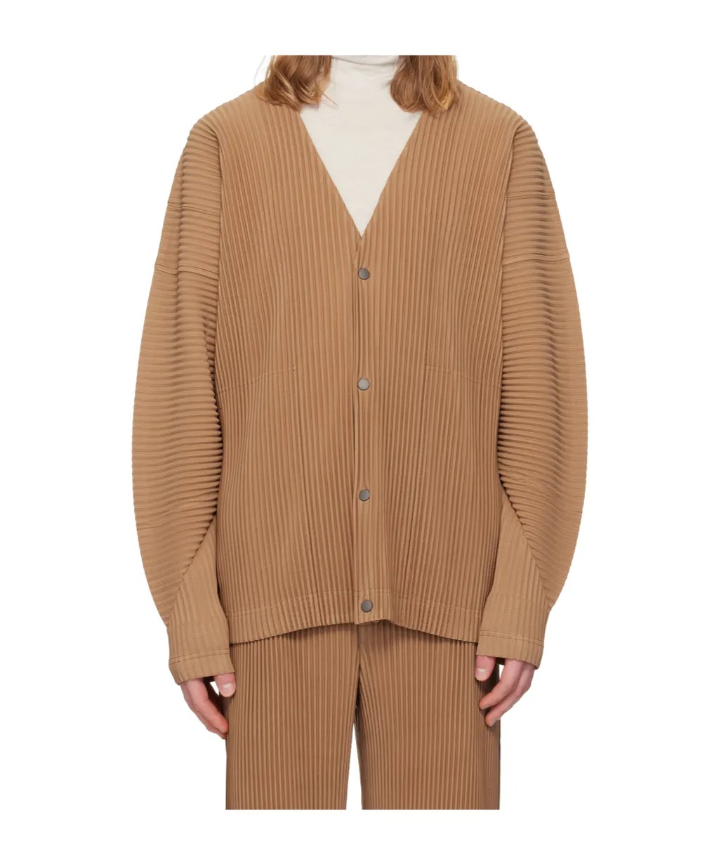 Pleated V-Neck Knit Cardigan