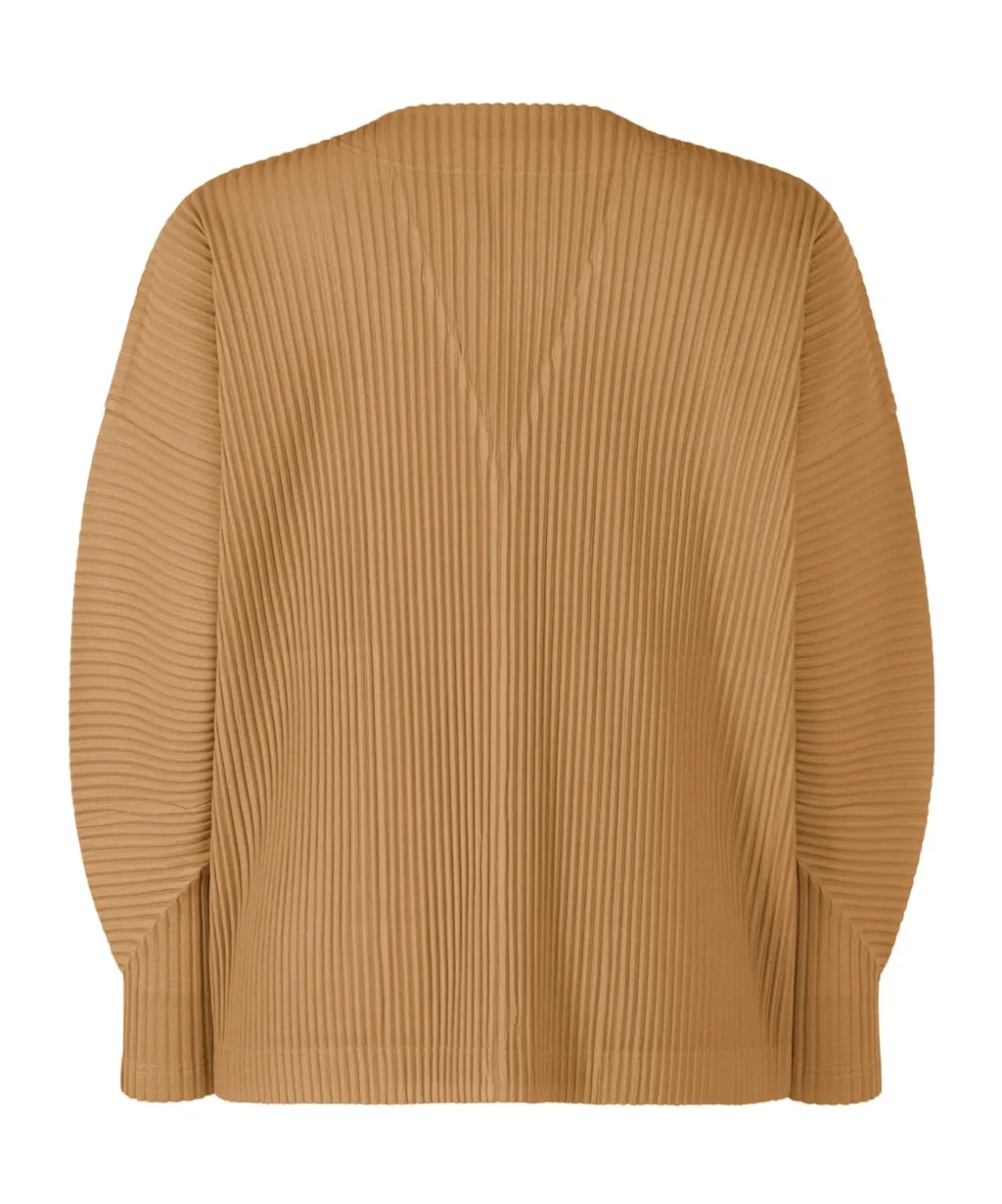 Pleated V-Neck Knit Cardigan