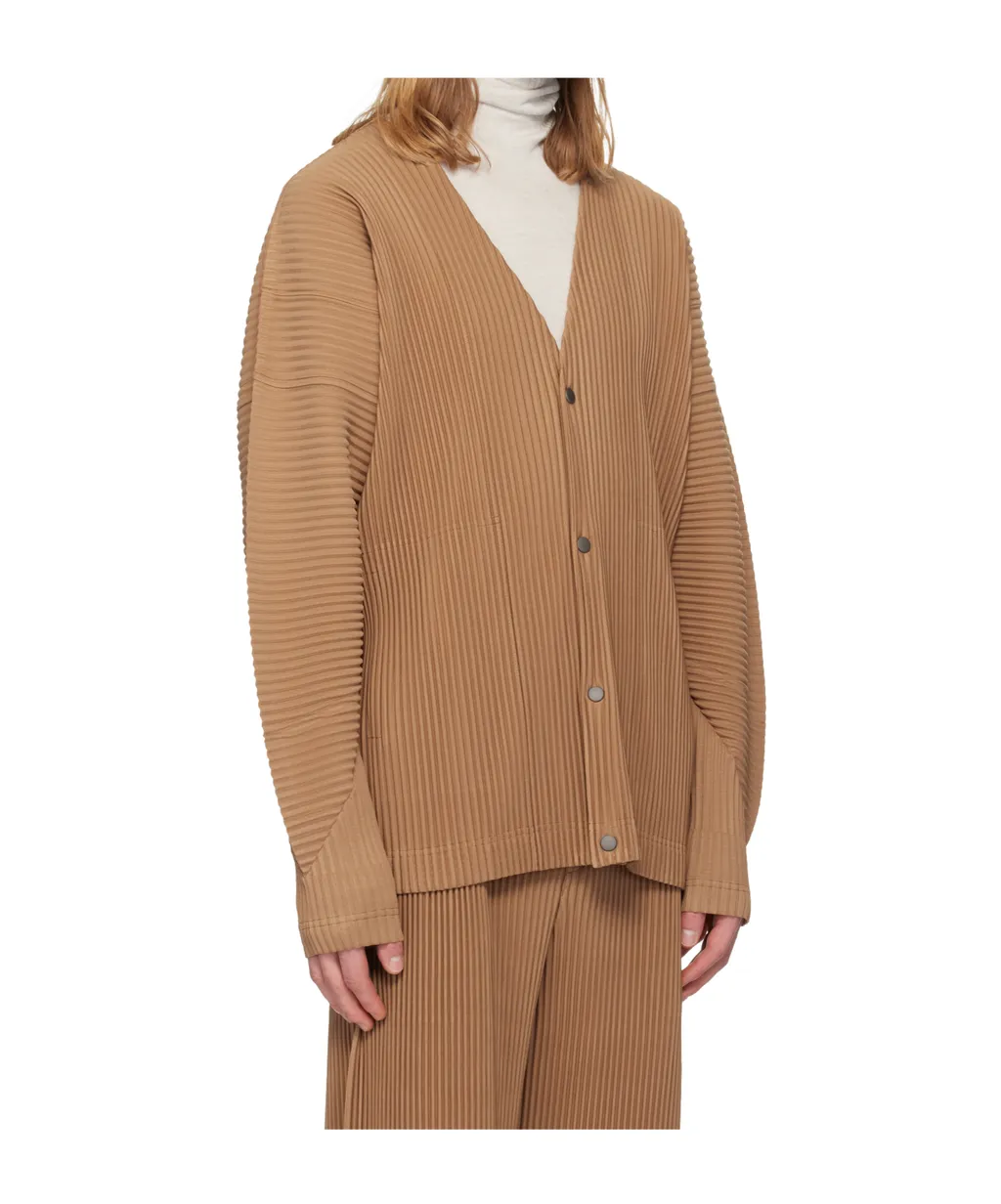 Pleated V-Neck Knit Cardigan