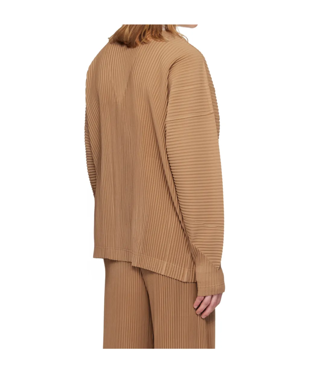 Pleated V-Neck Knit Cardigan