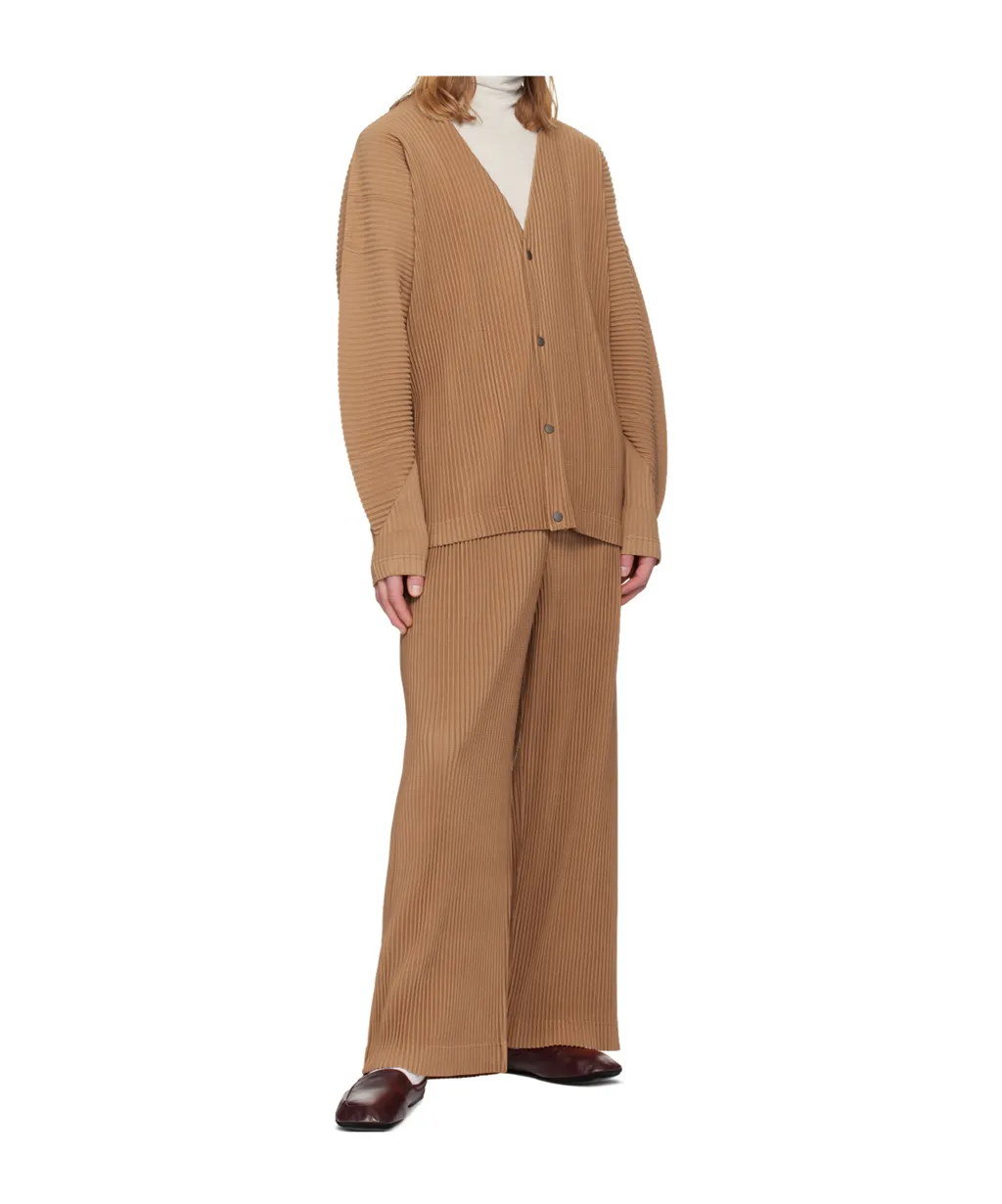 Pleated V-Neck Knit Cardigan