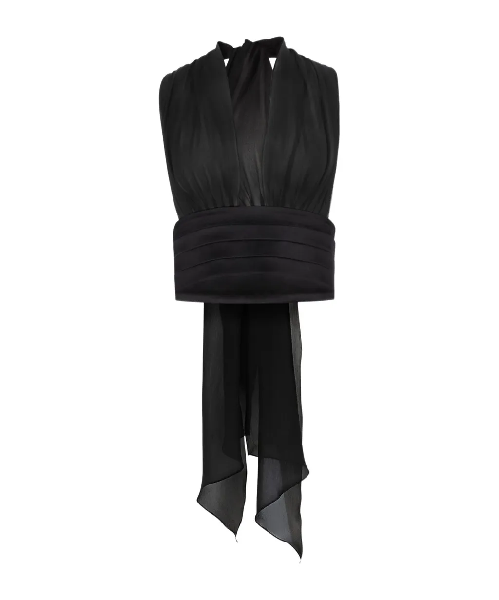 V-Neck Bow-Detail Silk Blouse
