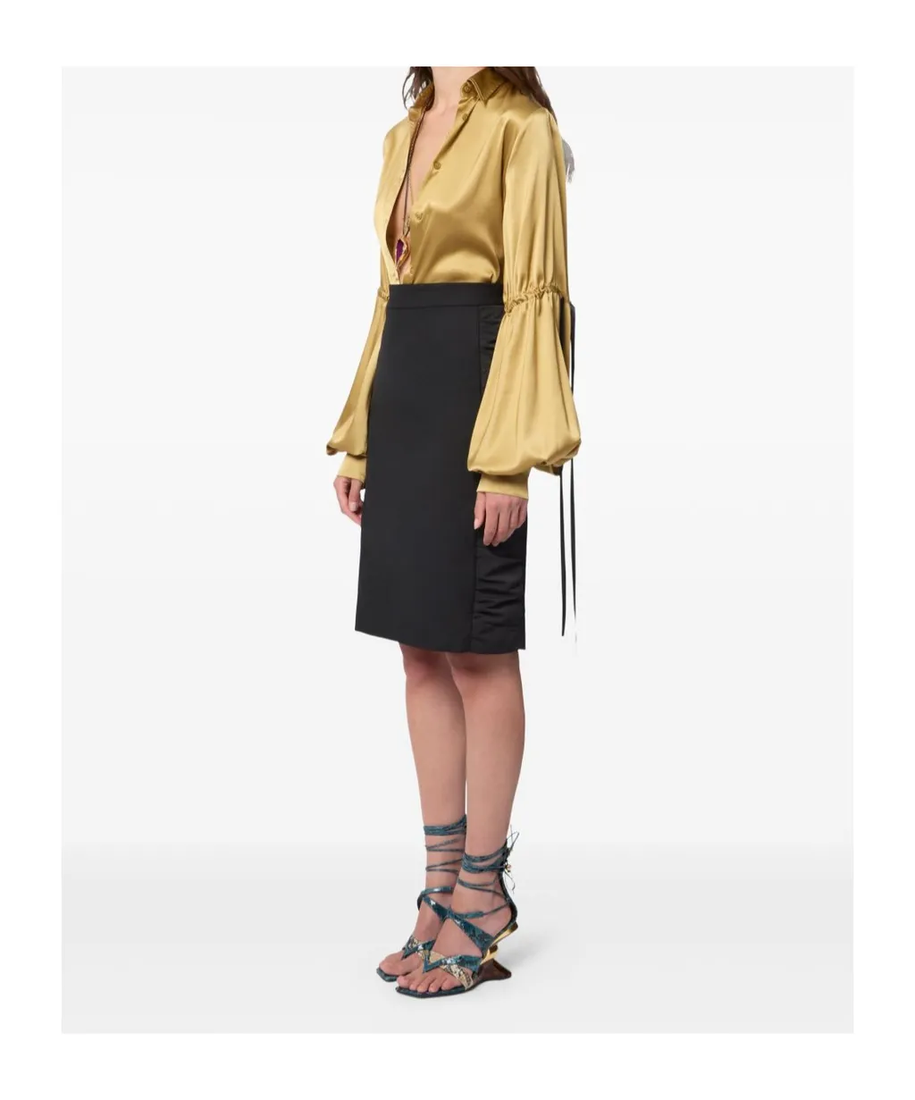 Ruched-Effect Wool Midi Skirt