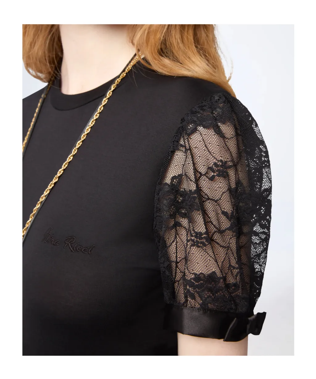 Lace-Embroidered T-Shirt