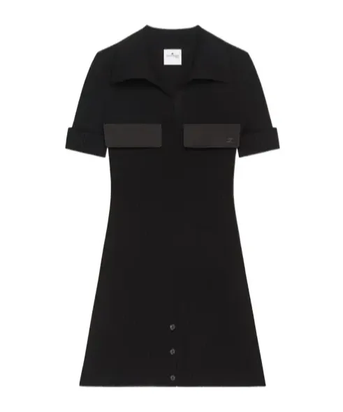 Ribbed-Knit Polo Mini Dress