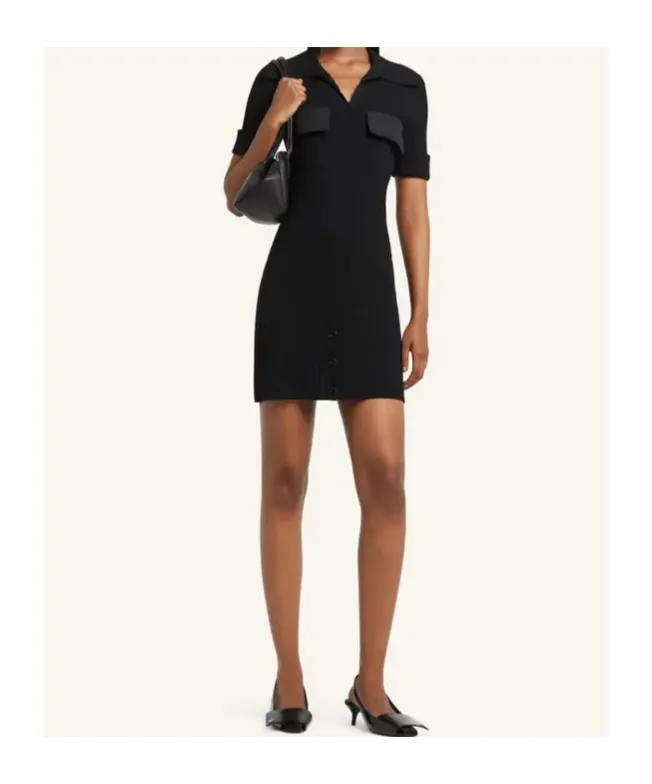 Ribbed-Knit Polo Mini Dress