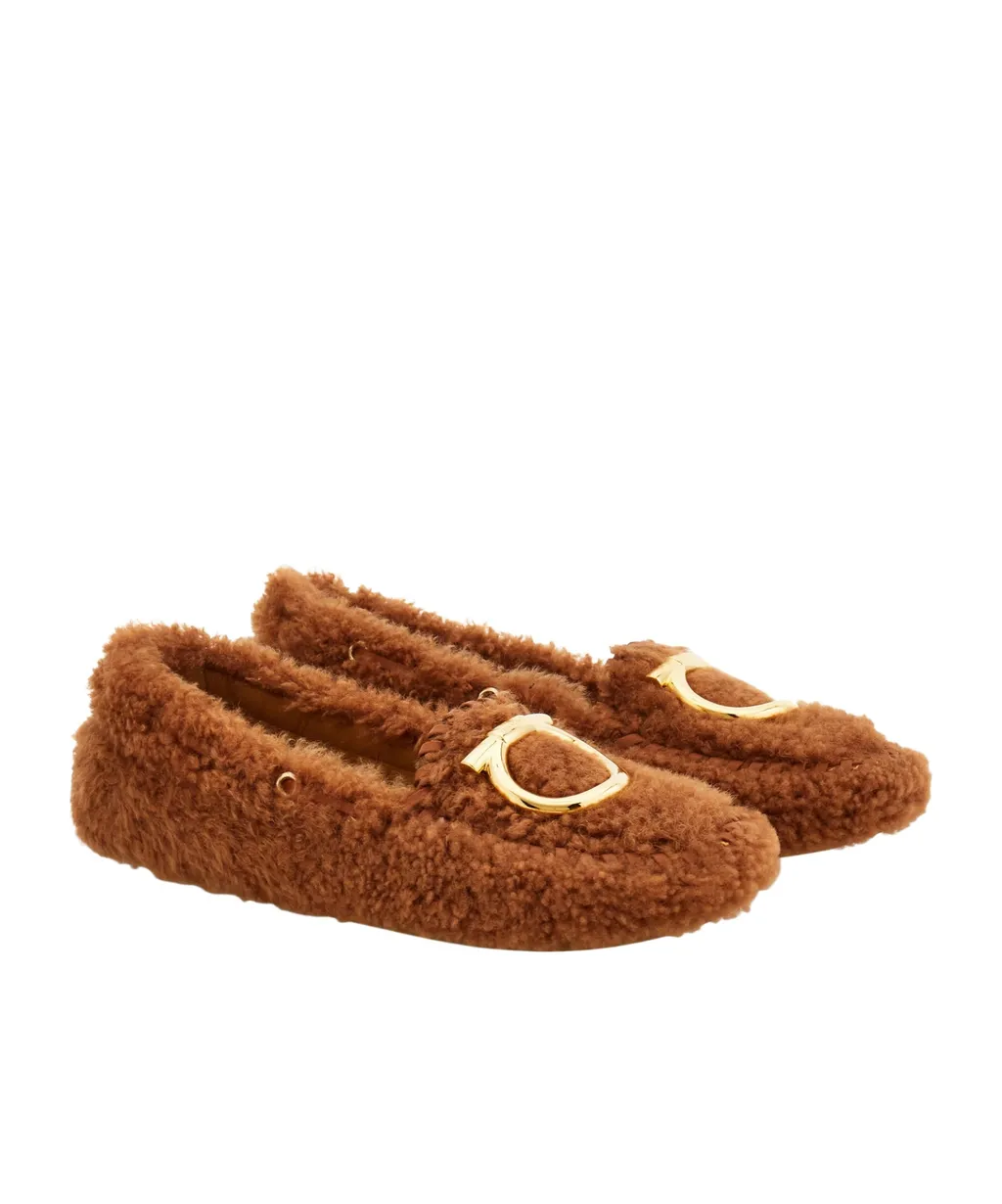 Ferragamo Flat Gancini Driver Loafers