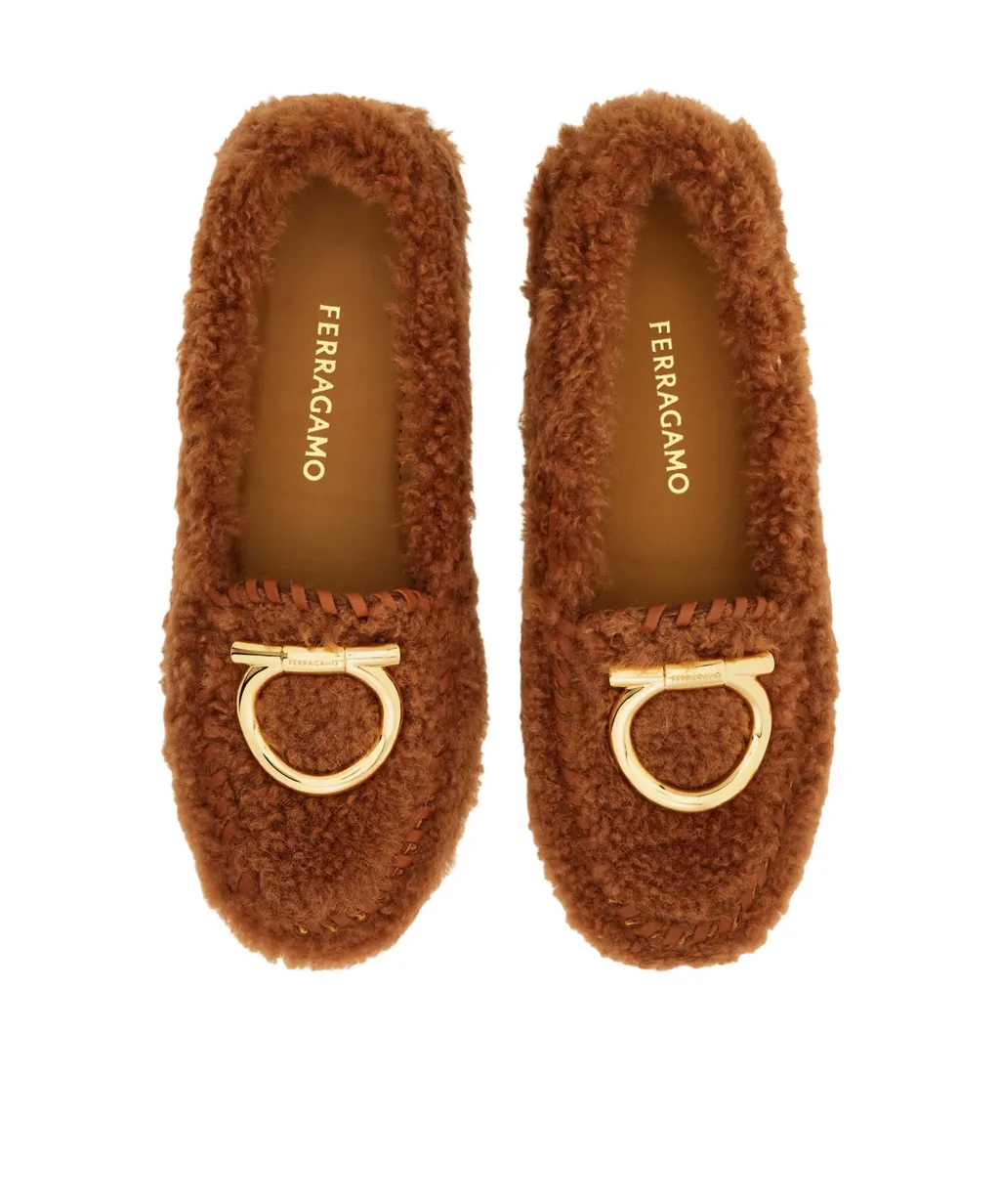 Ferragamo Flat Gancini Driver Loafers