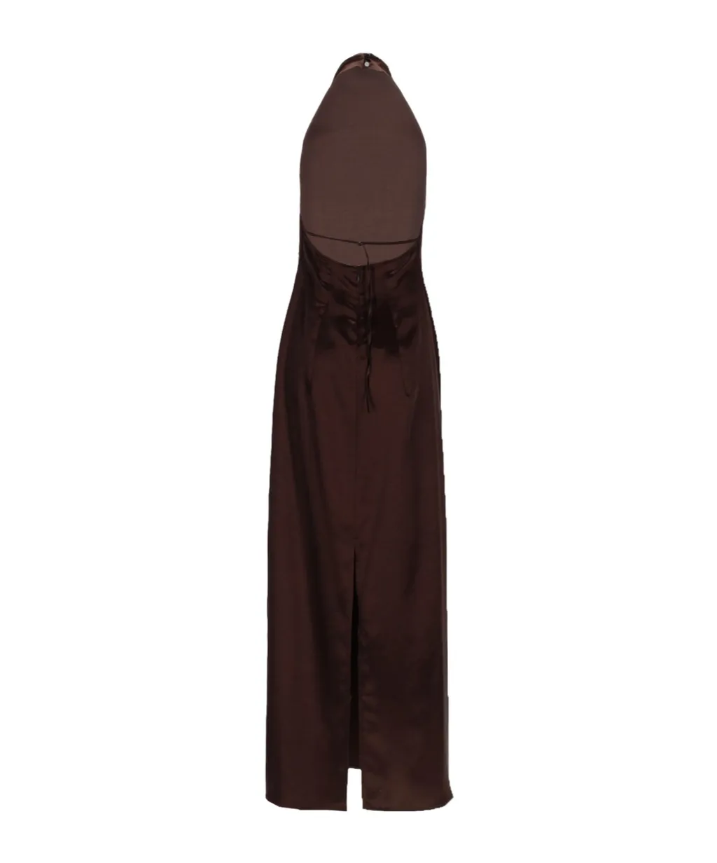 Alysi Halterneck Sleeveless Satin Maxi Dress