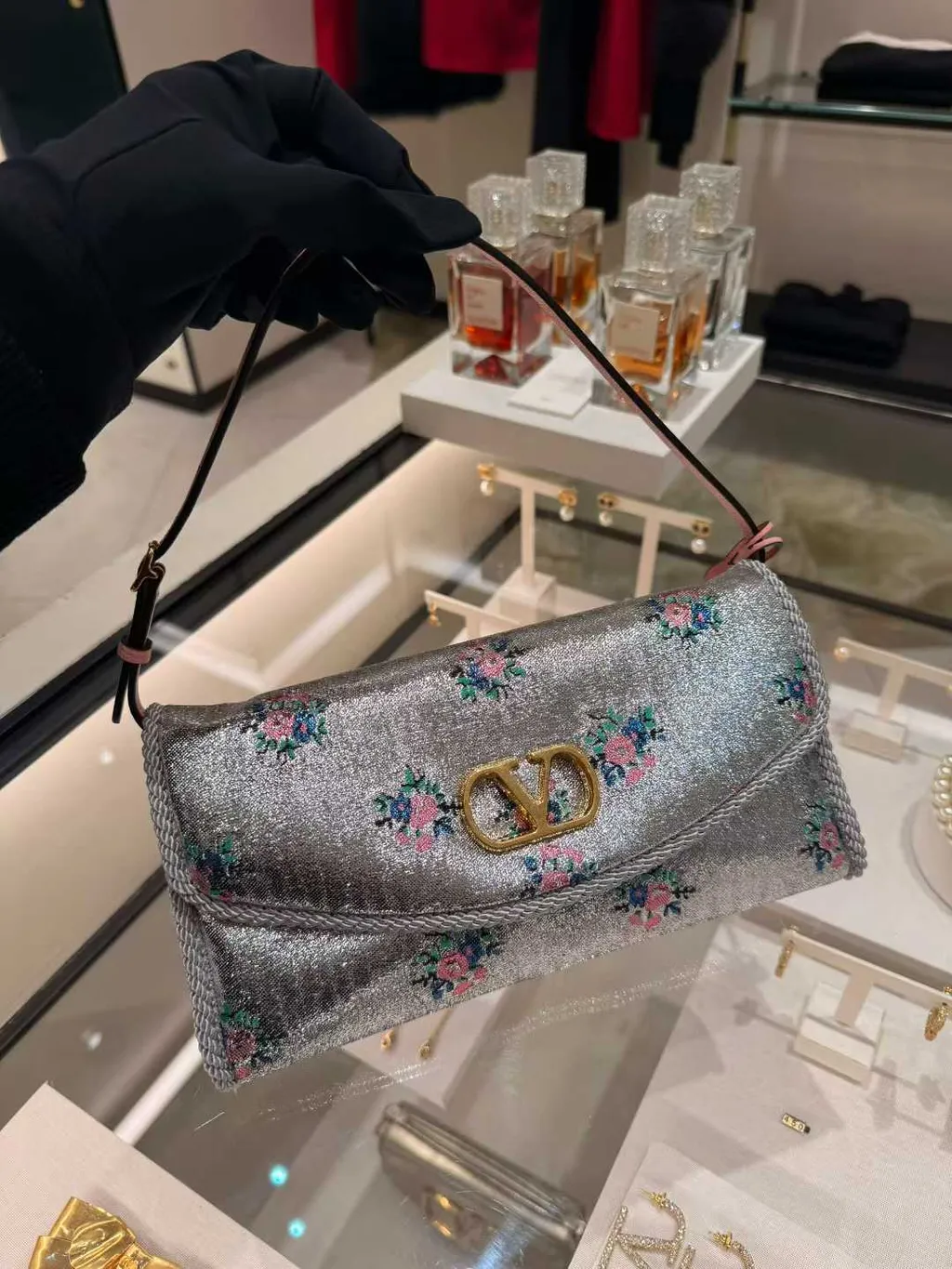 Valentino Garavani Devain Small Shoulder Bag In Floral Jacquard Lurex Fabric