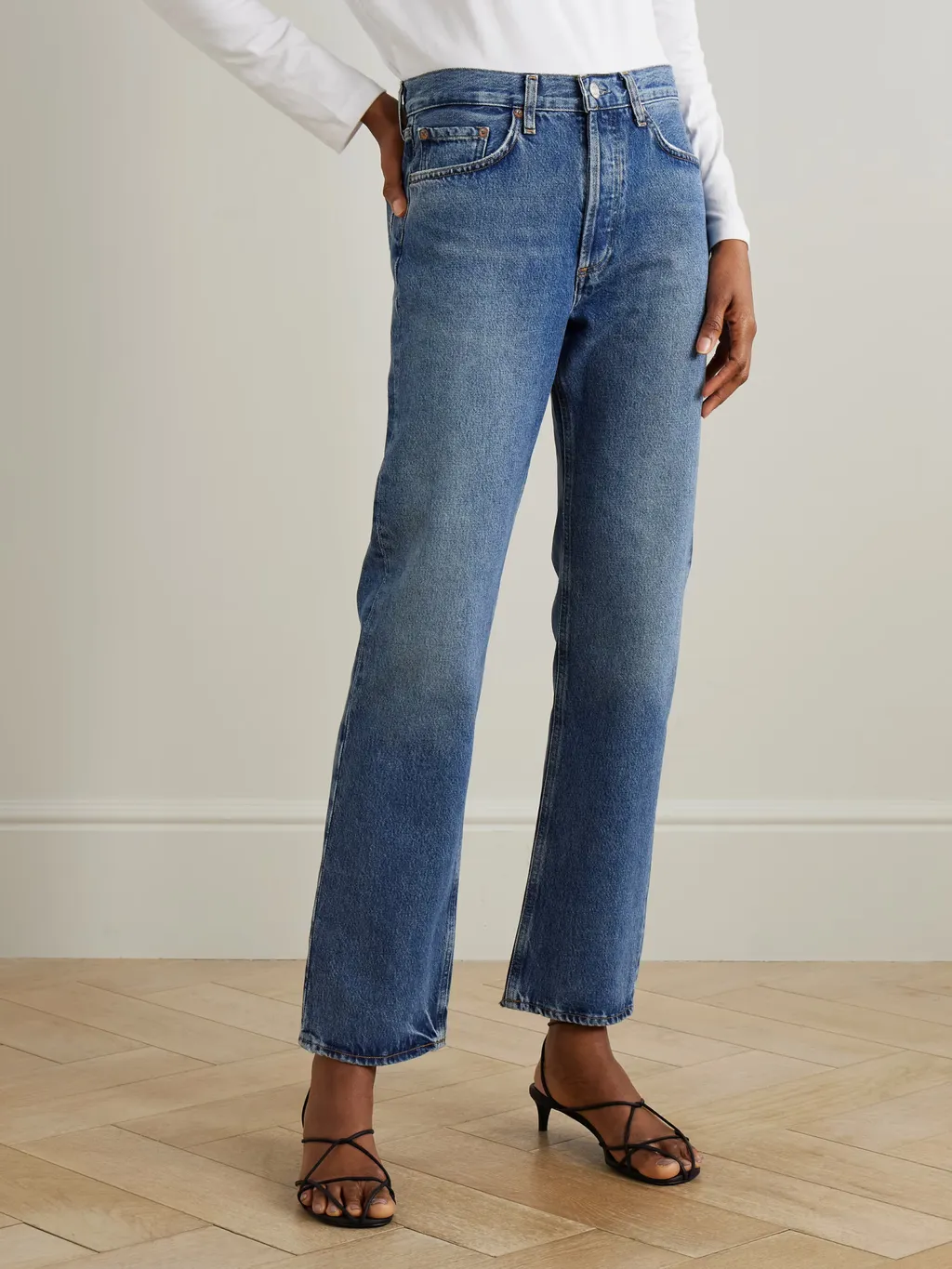 Lana Distressed Mid-Rise Straight Leg Jeans