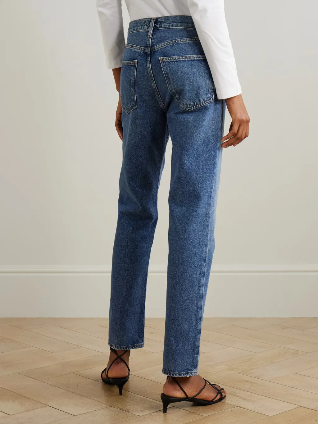 Lana Distressed Mid-Rise Straight Leg Jeans