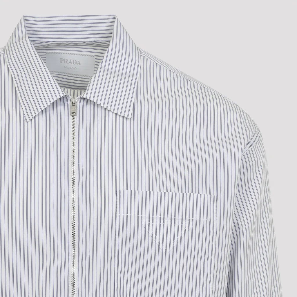 Prada Zip-Up Striped Shirt