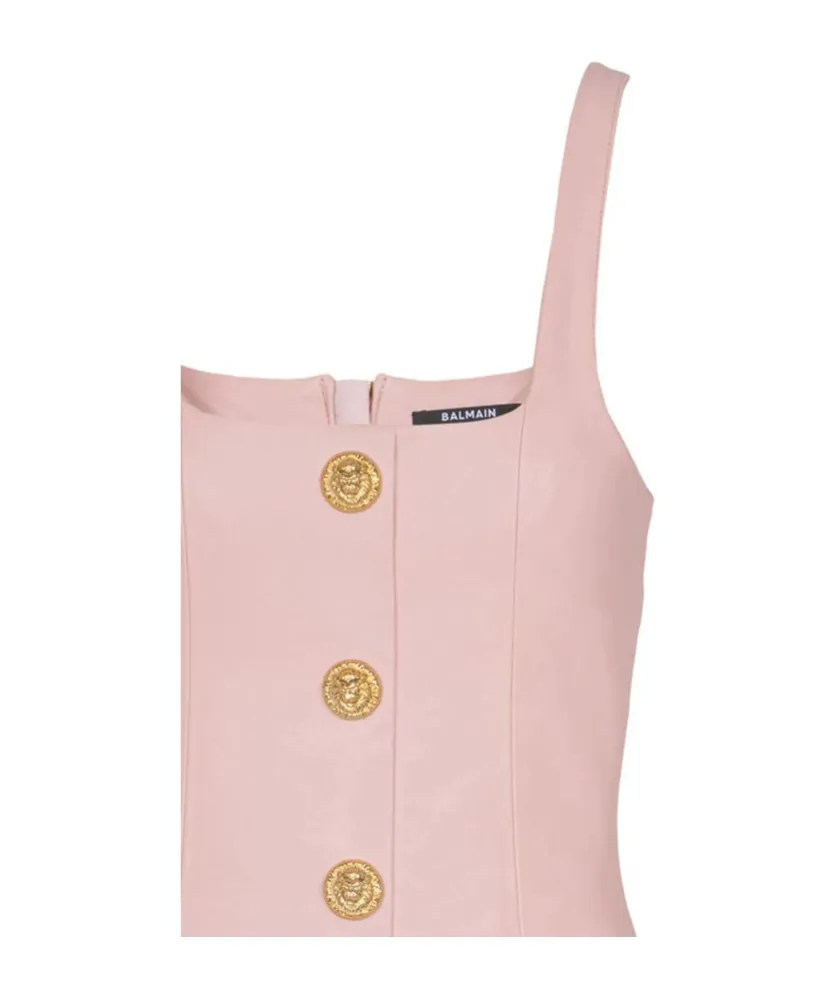 Balmain Buttoned Leather Mini Dress