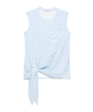 Hem Knot Tank Top In White & Blue
