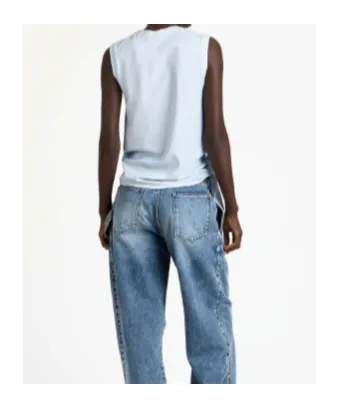 Hem Knot Tank Top In White & Blue
