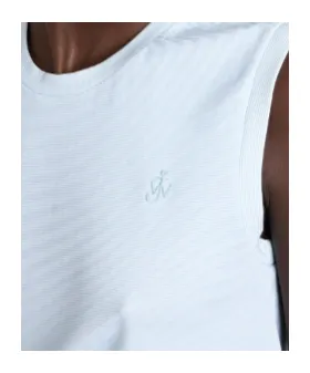 Hem Knot Tank Top In White & Blue
